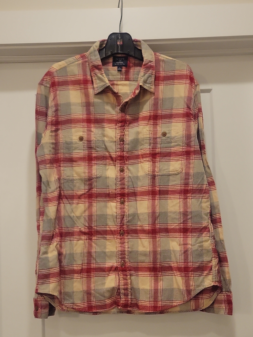 J.Crew Flannel Button-Up Plaid Shirt in Red and Cream. XL